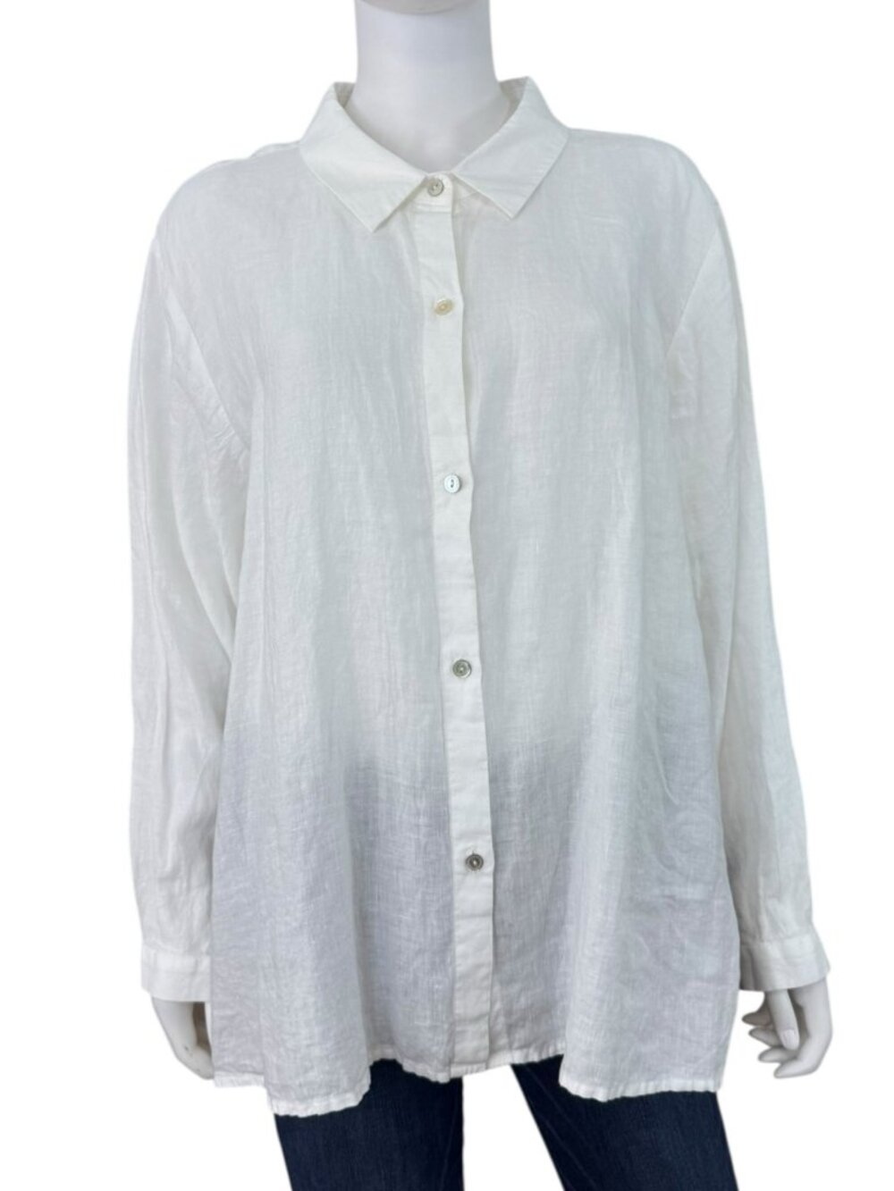 EILEEN FISHER NWT White 100% Linen Button-Down Shirt Size 1X I0859